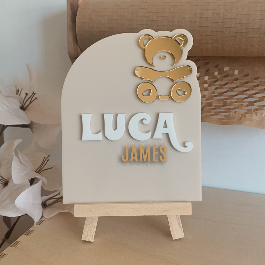 Themed Name Announcement Plaque - Teddy Bear