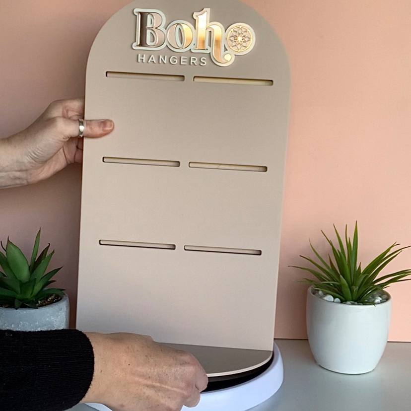 Rotating Display Stand with hooks - Timber or Acrylic