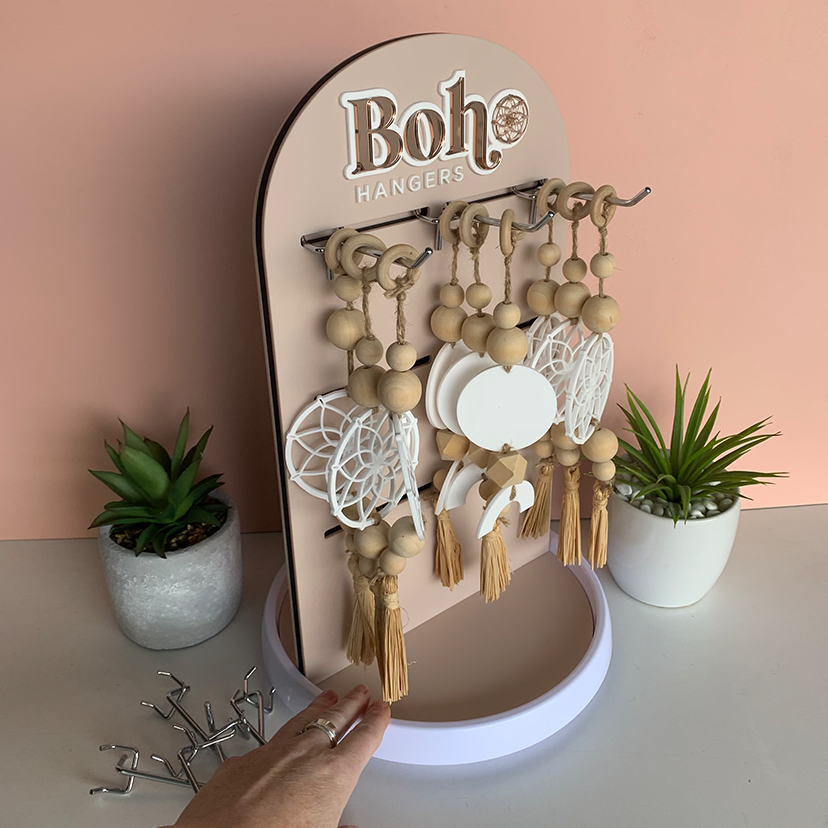 Rotating Display Stand with hooks - Timber or Acrylic