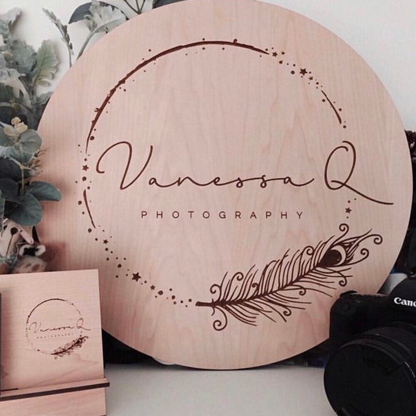 Etched Timber Round Logo Signage