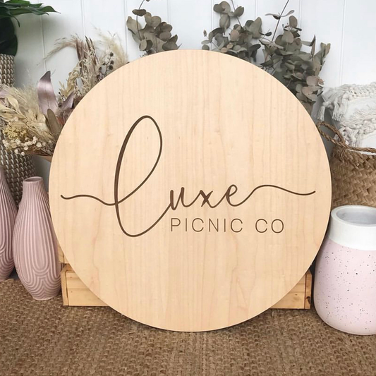 Etched Timber Round Logo Signage