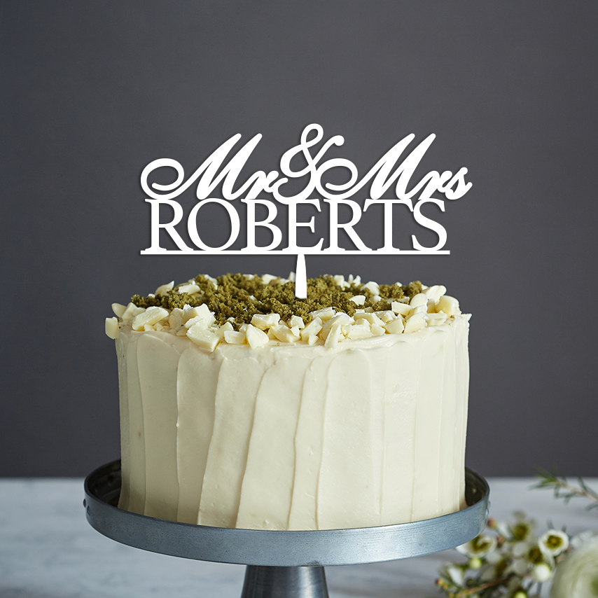 Mr & Mrs Surname Cake Topper Style 1 - Any Text