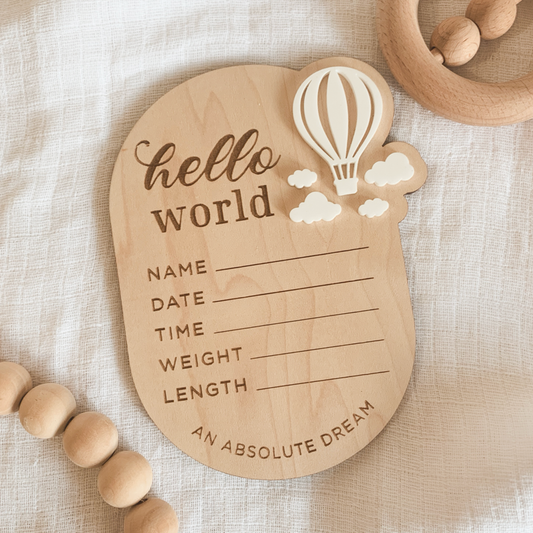 Hello World Hot Air Balloon Announcement Plaque