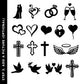 Collection of black silhouette icons on a white background suitable for Custom Wedding Cake topper designs