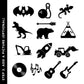 Collection of black silhouette icons on a white background suitable for Custom child's birthday Cake topper designs