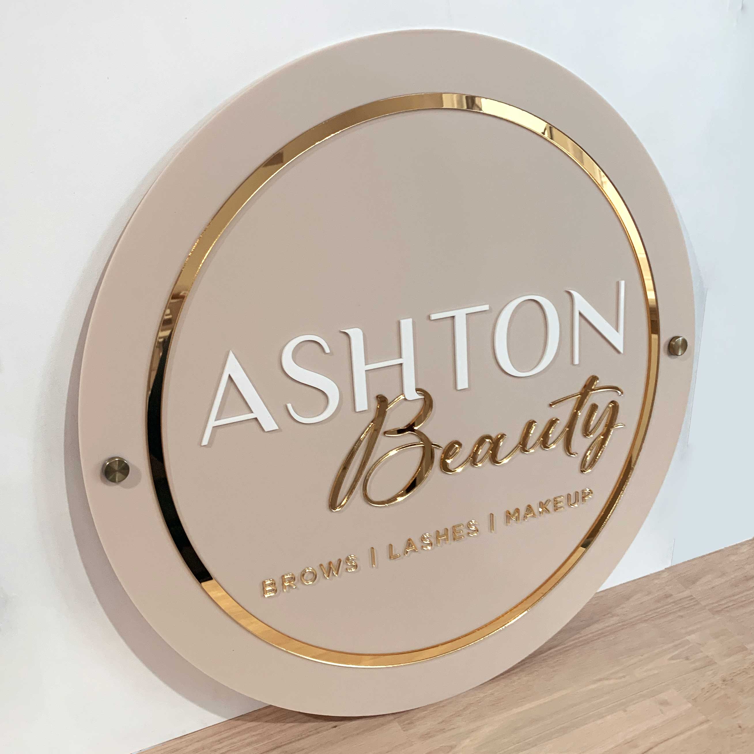 Acrylic Round Logo Signage with Rim – Inked And Etched