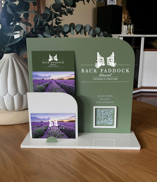 Brochure, Business Card Holder & QR Stand