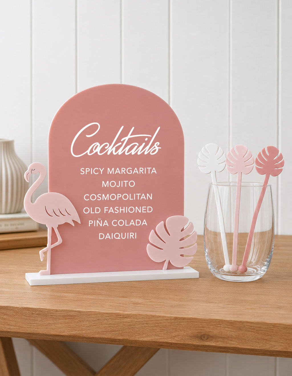 Tropical Flamingo Pink Bar Menu & Swizzle Stick Set