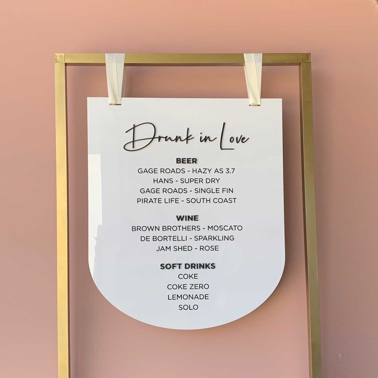 Hanging Acrylic Large Arch Drinks List or Menu