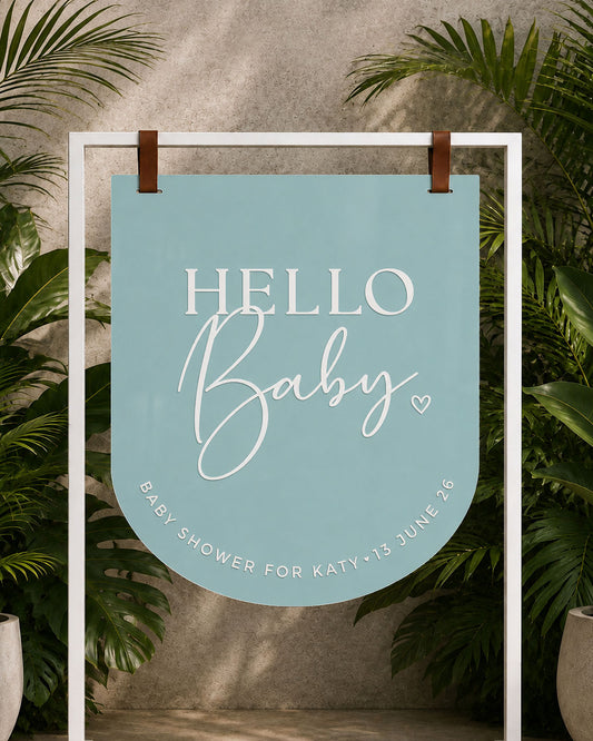 Hello Baby Baby Shower Signage Dusty Blue