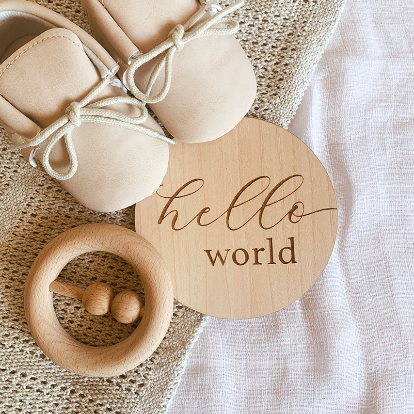 Hello World Birth Announcement Mini Plaque