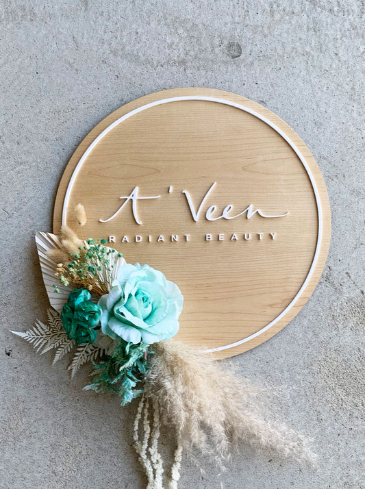 Business Signage with Branded Floral Display