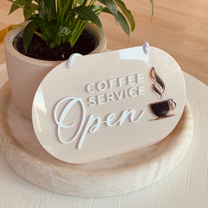 Oval Shaped Open/Closed Signage – Inked And Etched