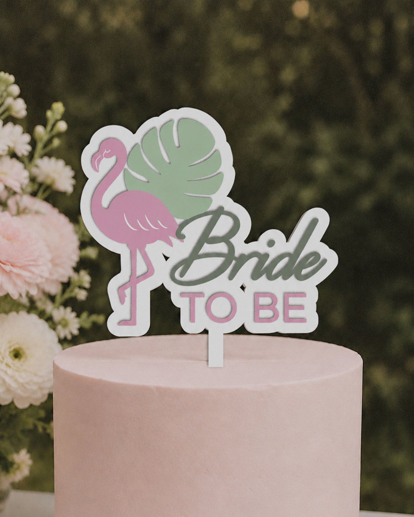 Pink Flamingo Bride To Be Cake Topper