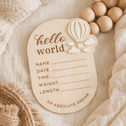 Hello World Hot Air Balloon Announcement Plaque