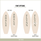 Font options available for personalised wooden surfboard wall decor featuring one or two names for beach themed bedrooms.
