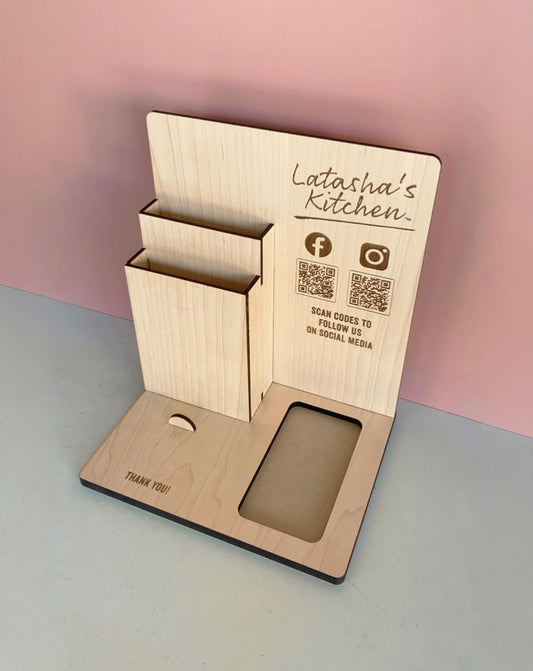 Square Terminal Display Stand with flyer and business card holder