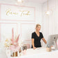 Custom acrylic logo sign featured in a stylish beauty salon reception to showcase professional wall branding.