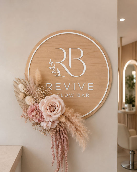 Business Signage with Branded Floral Display
