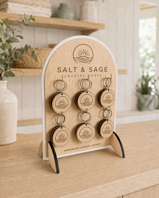 Custom Keyring Display Stand & Wooden Keyring Set