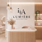 Custom acrylic logo wall sign for a beauty salon reception featuring premium business wall branding with 3D acrylic lettering.