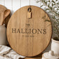 Custom timber serving board engraved with a family surname, perfect as a wedding, anniversary or housewarming gift.