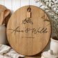 Personalised Wedding Cheeseboard - Botanical Design Round Engraved Serving Board | 40cm