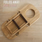 Foldable personalised wooden wine picnic table shown folded flat, demonstrating its compact design for easy transport and storage.