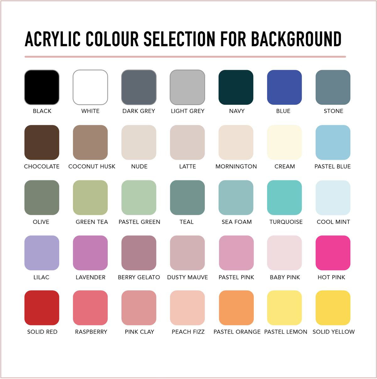 Acrylic colour options available for the custom border on the branded wooden keyring display stand.