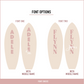 Font options for personalised wooden surfboard wall decor showing two font styles with the choice of first name or first and middle name.