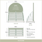 Dimensions of personalised acrylic business card and brochure display stand with six compartments and branded arch.