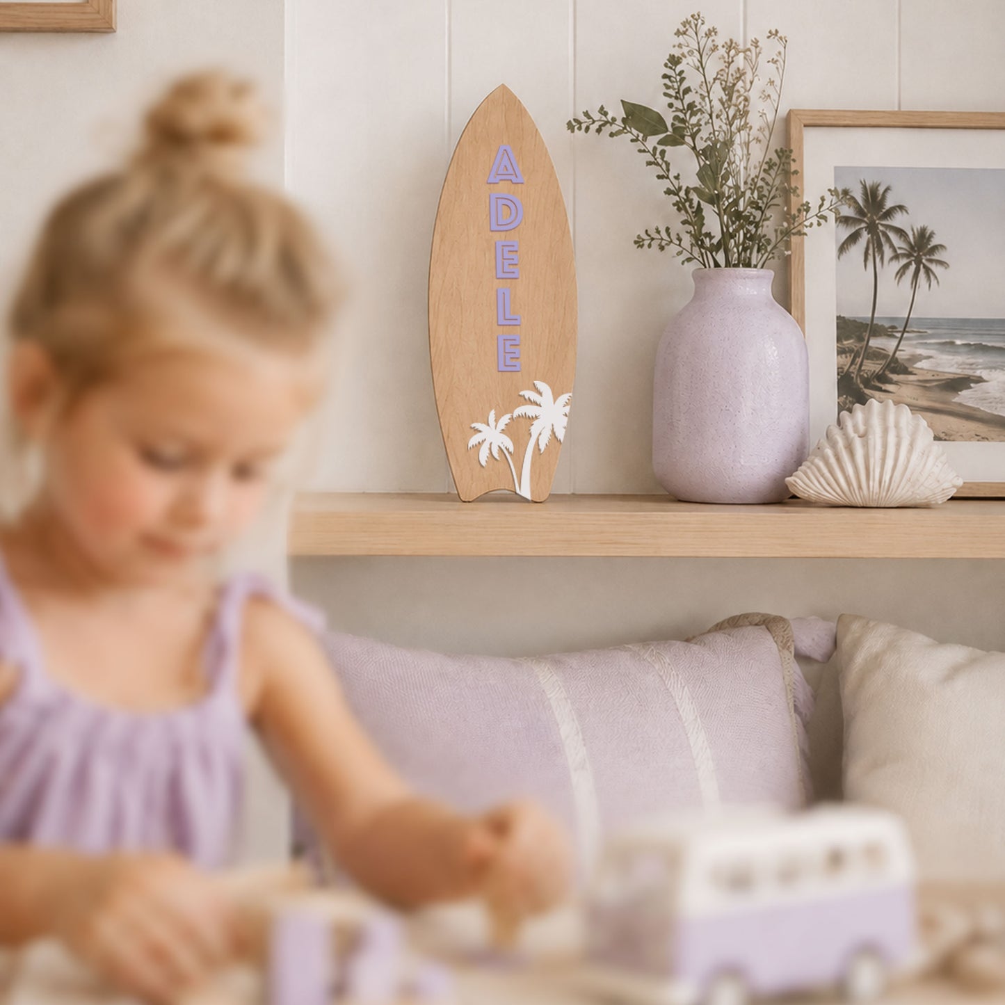 Personalised Timber Surfboard for Kids Bedroom