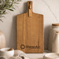 Custom engraved SlaterAir logo on premium acacia paddle serving board for corporate branding.
