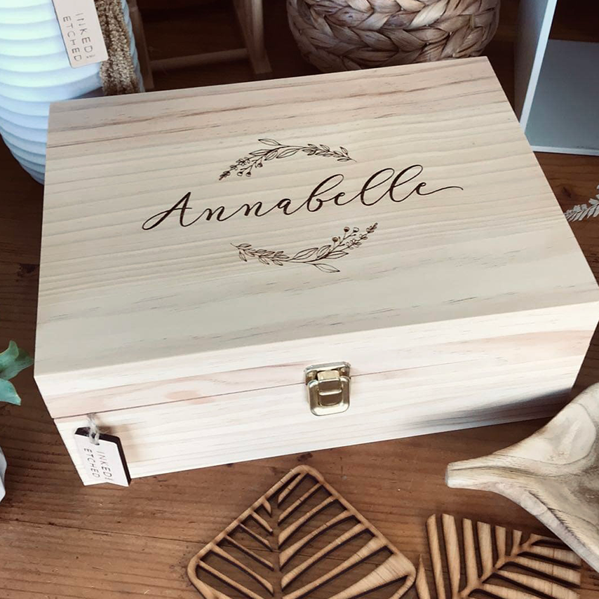 Large Personalised Timber Box – Inked And Etched