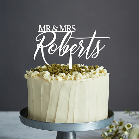 Mr & Mrs Surname Cake Topper Style 2 - Any Text