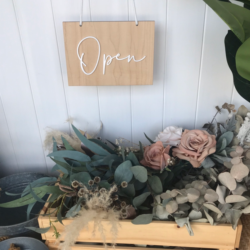 Timber Open/Closed Sign – Inked And Etched
