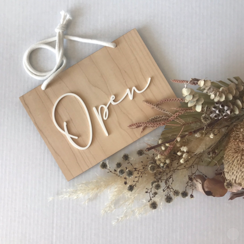 Timber Open/Closed Sign – Inked And Etched